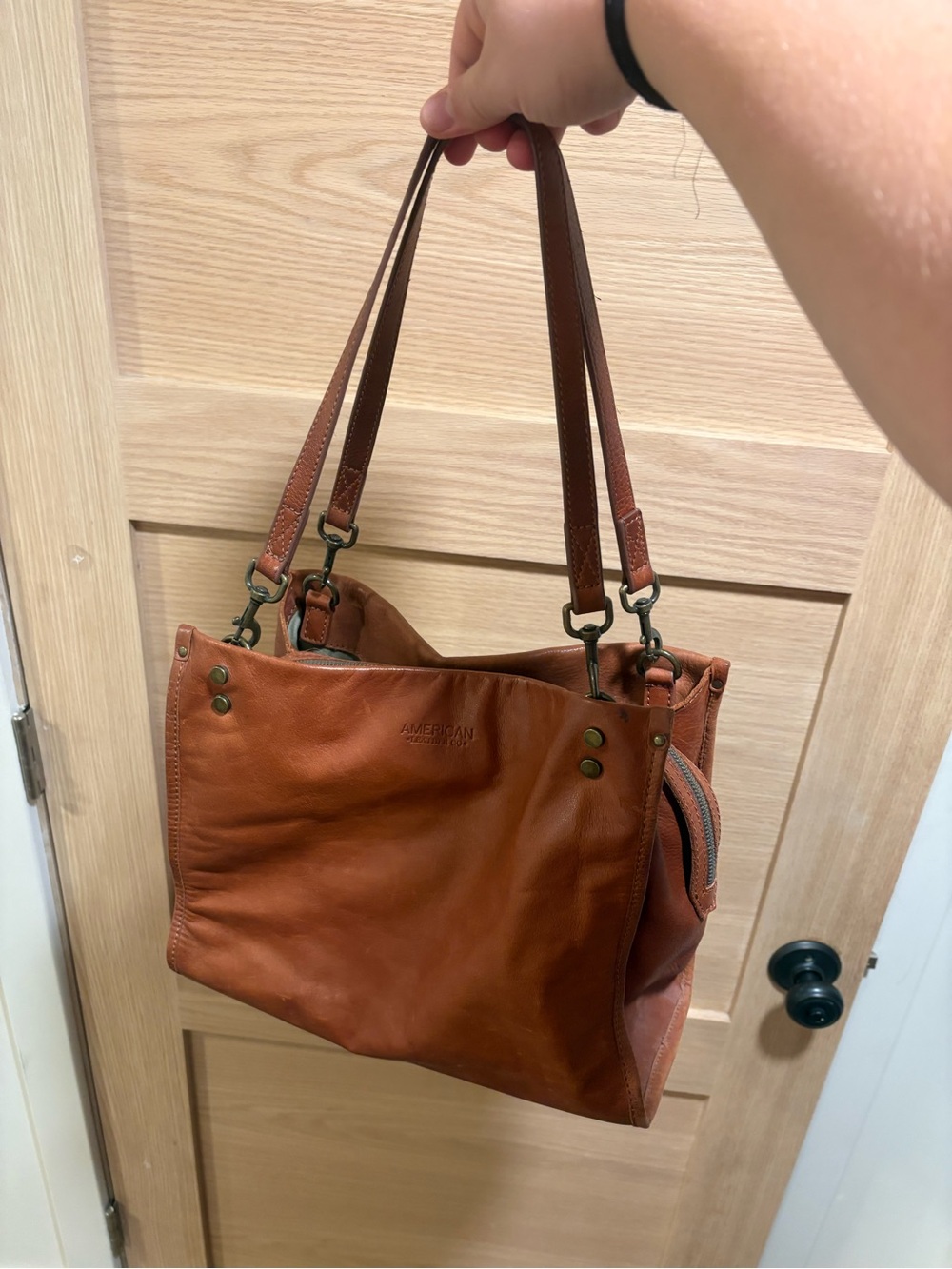 American Leather Shoulder Tote in Warm Cognac